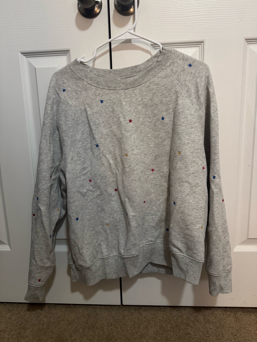 Old Navy Gray Crewneck Sweatshirt with Multicolor Star Embroidery